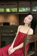 VOGSION “Crimson Ease” Textured Check Maxi Dress