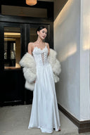 Vogsion® Ariadne Floral Lace-Up Corset Maxi – Ivory Silk Satin Gown