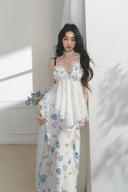 Vogsion White Floral Lace Two-Piece Slip Set – 2026 Coquette Cottagecore spaghetti strap cami and maxi skirt worn by real customer not professional model