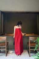 VOGSION “Crimson Ease” Textured Check Maxi Dress
