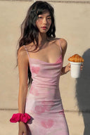 Vogsion Pink Blush Slip Maxi Dress – Romantic Floral Sheer Summer Beach Dress