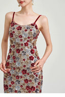 VOGSION “La Rosée Dorée” Sequin Floral Gown — Handcrafted Beaded Rose Slip Dress for Evening & Holiday Parties