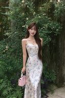 Vogsion Whispering Bloom Satin Corset Maxi Dress