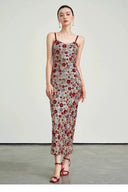 VOGSION “La Rosée Dorée” Sequin Floral Gown — Handcrafted Beaded Rose Slip Dress for Evening & Holiday Parties