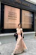 Vogsion Blush Whisper TENCEL™ Ruffle Maxi Dress in Pink worn by real customer outdoors