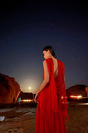 VOGSION “Desert Muse” Scarlet Chiffon Gown