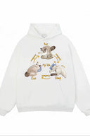 White hoodie with Ragdoll Cat illustrations and text on a white background