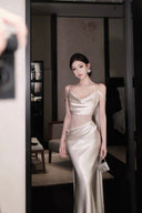 Vogsion® Elara Silk Satin Mermaid Gown – Illusion Lace & Open Back Radiance