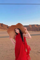 VOGSION “Desert Muse” Scarlet Chiffon Gown