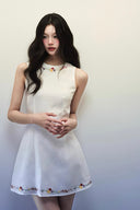 Full body real customer photo in Vogsion summer mini dress, breathable linen-cotton blend, perfect for vacations and casual outings.