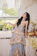 Vogsion Daylight Tiered Maxi Dress in Wallpaper Floral Denim Blue - Boho Cottagecore Floral Embroidered Maxi Dress Worn by Real Customer