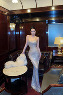 Vogsion Midnight Lumière Hotfix Backless Maxi Gown silver open back floor length evening dress with hotfix shimmer