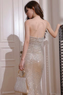 Vogsion "Celestial Radiance" Silver Sequin Sweetheart High-Slit Gown