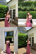 Vogsion Bankelili Pink Fluid Long Maxi Dress with Puff Sleeves Lace Trim Cottagecore Coquette Flowy Romantic Summer Dress – worn by real customer (not professional model) in Melbourne café and garden