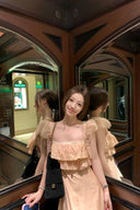 Vogsion Blush Whisper TENCEL™ Ruffle Maxi Dress in Pink worn by real customer outdoors