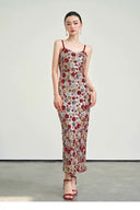 VOGSION “La Rosée Dorée” Sequin Floral Gown — Handcrafted Beaded Rose Slip Dress for Evening & Holiday Parties