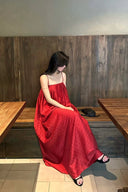 VOGSION “Crimson Ease” Textured Check Maxi Dress