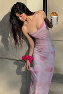 Vogsion Pink Blush Slip Maxi Dress – Romantic Floral Sheer Summer Beach Dress