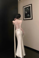 Vogsion® Elara Silk Satin Mermaid Gown – Illusion Lace & Open Back Radiance