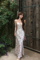 Vogsion Whispering Bloom Satin Corset Maxi Dress