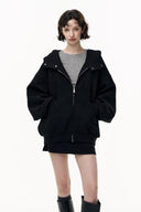 Oversized Air Layer Zip Up Hoodie Jacket for Women – Casual Streetwear Loose Fit Hooded Cardigan, Thick Autumn Winter Coat