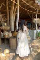 vogsion moonlight white backless long dress for beach wedding, elegant feminine silhouette back