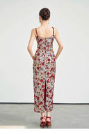 VOGSION “La Rosée Dorée” Sequin Floral Gown — Handcrafted Beaded Rose Slip Dress for Evening & Holiday Parties