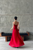 VOGSION “Rouge Élégance” Smocked Waist Prom Gown