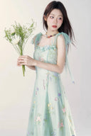 Vogsion Mint Green Floral Embroidered Tulle Maxi Dress - Vintage Shoulder Tie Strap Prom Embroidery Floral Ball Gown Celebration Party Mesh Dress Vacation Cocktail Semi Formal Dress For Birthday Wedding Guest Graduation Dinner Homecoming 2026