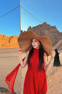 VOGSION “Desert Muse” Scarlet Chiffon Gown