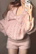 Vogsion Cozy Pink Bow Knit Sweater