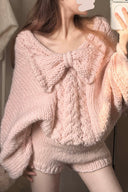 Vogsion Cozy Pink Bow Knit Sweater