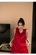 Vogsion “Roselle Glow” Holiday Mini Dress – Scarlet Bloom Edition