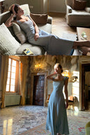 Vogsion Luxury Baby Blue Beaded Bodice Satin Prom Dress