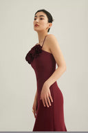 Vogsion “Crimson Bloom” Velvet Evening Gown – Holiday Party Dress