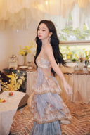 Vogsion Daylight Tiered Maxi Dress in Wallpaper Floral Denim Blue - Boho Cottagecore Floral Embroidered Maxi Dress Worn by Real Customer