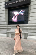 Vogsion Blush Whisper TENCEL™ Ruffle Maxi Dress in Pink worn by real customer outdoors