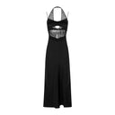 Vogsion Noir Étoile Black Lace Halter Evening Maxi Dress — Elegant See-Through Party Gown