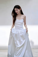 Vogsion "Aurelia" Luxe Heavyweight Satin Basque Waist Bridal Gown | Sculpted Internal Corset Wedding Dress