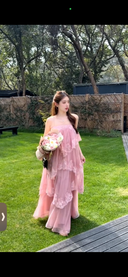 Vogsion Seraphina Tiered Chantilly Lace Maxi Dress - Romantic Pastel Coquette Gown