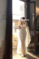 Plus Size Elegant Maxi Dress with Cape Sleeves – White / Black