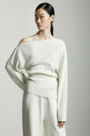 Elegant Off-Shoulder Knit Sweater – Minimalist White