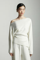 Elegant Off-Shoulder Knit Sweater – Minimalist White