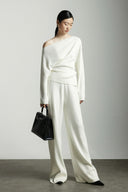 Elegant Off-Shoulder Knit Sweater – Minimalist White
