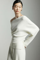 Elegant Off-Shoulder Knit Sweater – Minimalist White
