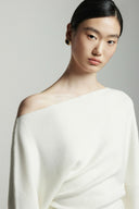 Elegant Off-Shoulder Knit Sweater – Minimalist White