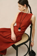 Vintage-Inspired Linen Blend Two-Piece Set – Sleeveless Top & Midi Skirt