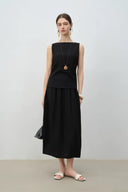 Vintage-Inspired Linen Blend Two-Piece Set – Sleeveless Top & Midi Skirt