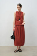 Vintage-Inspired Linen Blend Two-Piece Set – Sleeveless Top & Midi Skirt