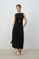 Vintage-Inspired Linen Blend Two-Piece Set – Sleeveless Top & Midi Skirt